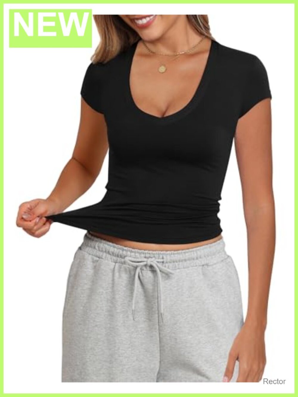 V Neck Slim Fit Stretchy Short Sleeve T-Shirt Casual Summer Top